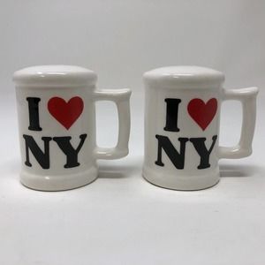 I Love New York NY Salt Pepper Shakers Set Mug Shape Handle Karol Western Korea